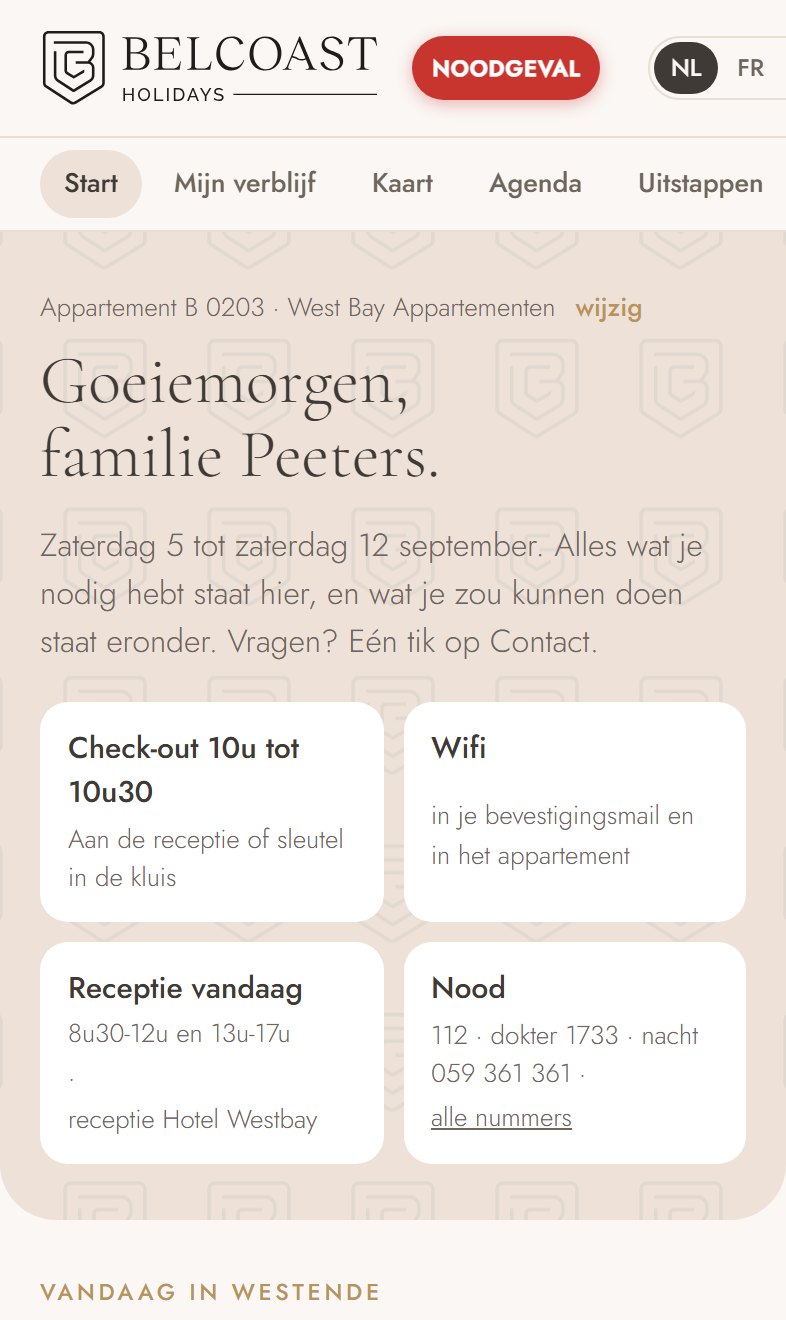 MyBelcoastHoliday: startscherm van je verblijf